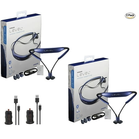 2x Pack - Samsung Level U Neckband Bluetooth with 2x Universal 1Amp Car Charger - (Retail
