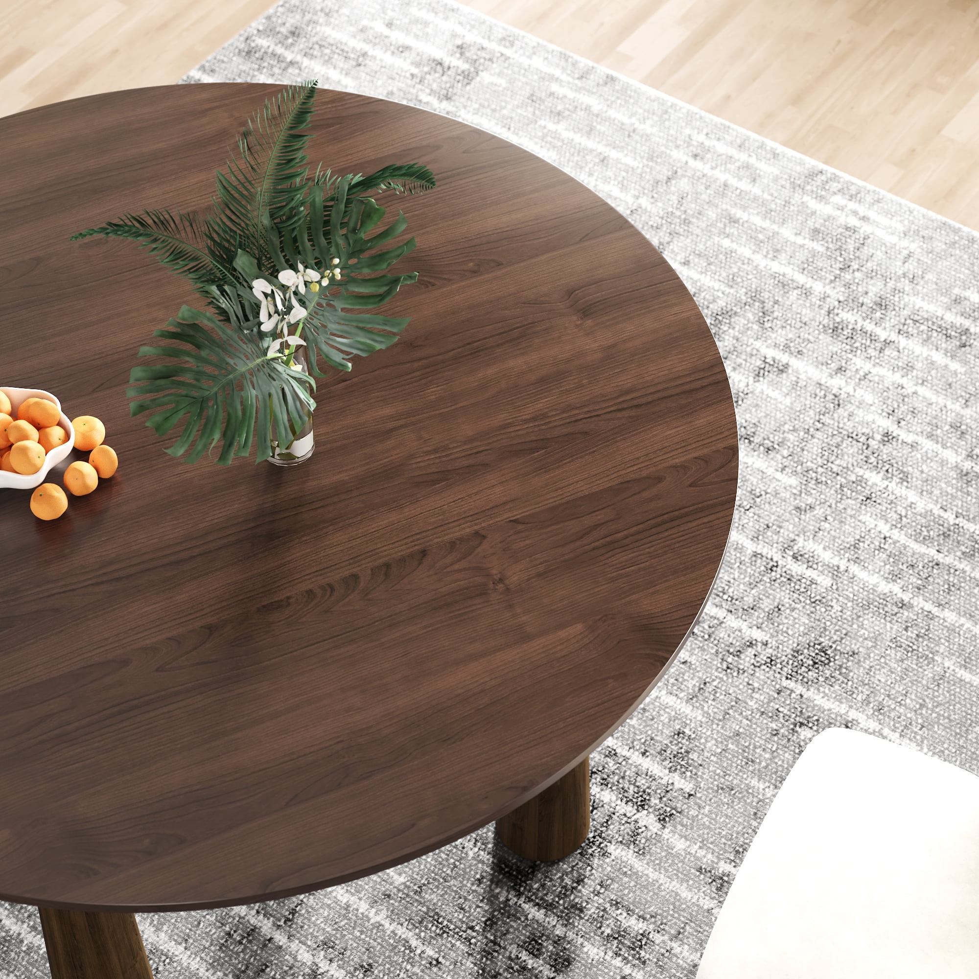 MAYEERTY 52x52x30 Modern Round Dining Table, Mid-Century Wood Kitchen Table, Walnut ​