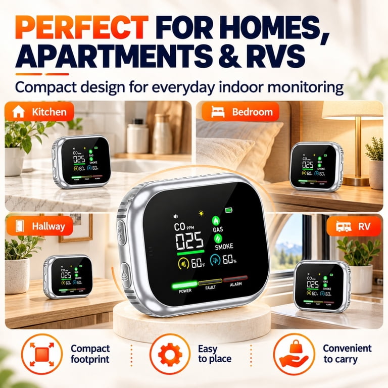 kovex co detector,6-in-1 Home Air Quality Monitor with Gas Readings ...