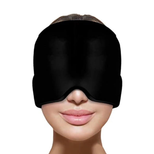 Gorro para aliviar el dolor de cabeza y la migraña, gorro de migraña elástico y portátil para envoltura de cabeza de hielo para migraña, paquete de hielo (negro)