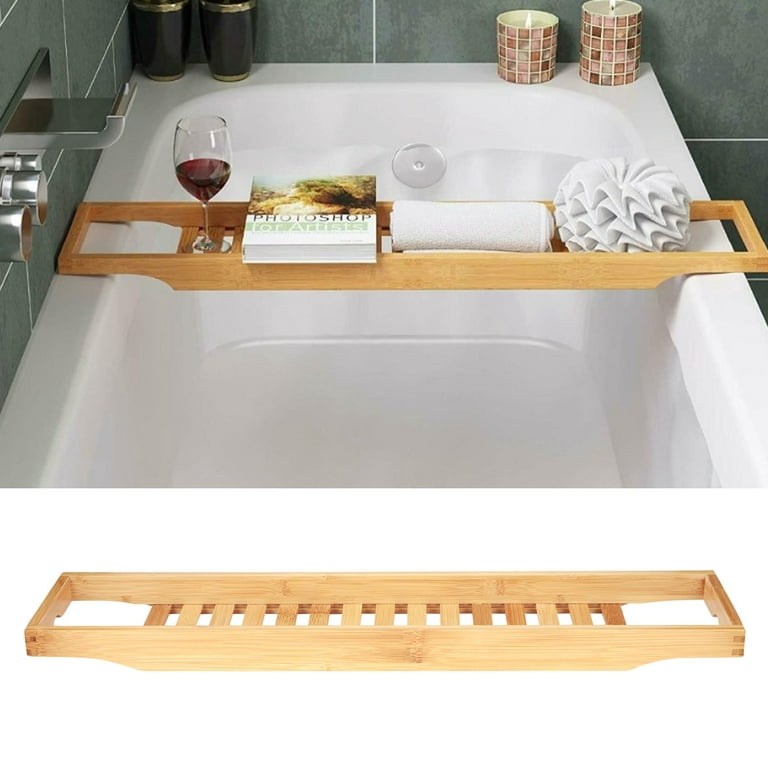 ANQIDI Retractable Bamboo Shelf Bath Tub Rack Tray Red Wine Drink