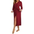 thumbnail image 5 of Nfurl Modal Robes for Women Comfy Long Sleeve Lace Trim Belt Bathrobe Soft Sleepwear Party Robe Ladies Nightgowns Red XL, 5 of 6