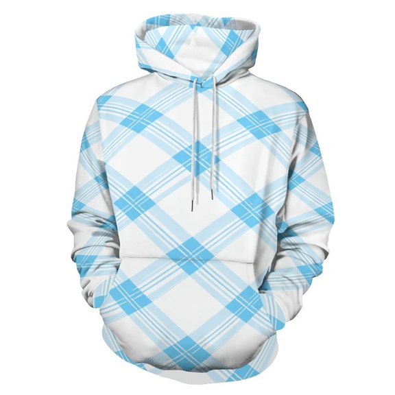 Blue Checkered Pattern Background Men's Women Vintage 3D Hooded Sweatshirt - All-Season Loose Fit Streetwear