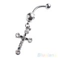 thumbnail image 1 of harmtty Surgical Steel Cross Dangle Navel Button Bar Belly Ring Piercing Body Jewelry, 1 of 5