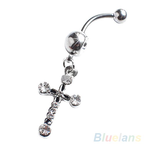 harmtty Surgical Steel Cross Dangle Navel Button Bar Belly Ring Piercing Body Jewelry