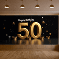 thumbnail image 6 of Black Background Happy 50th Birthday Banner with Golden Balloons Crowns Stars and Cakes Party Decoration Backdrop for Birthday Parties Photography Props Celebrations, 6 of 8