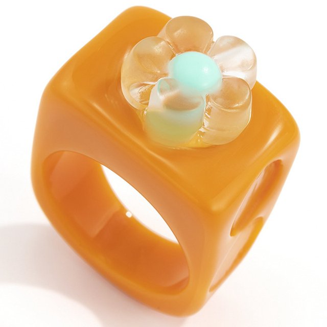Anneau de Bague Empilable en Forme de Doigt de Mode de Fleur de Résine pour Femmes