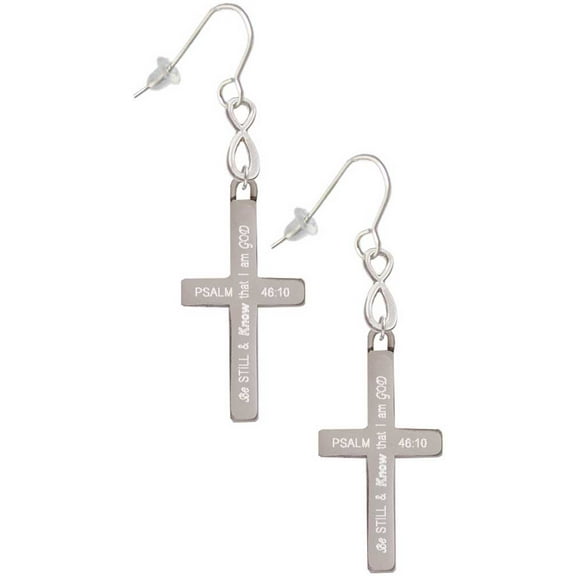 Delight Jewelry Stainless Steel Psalm 46:10 - Be Still and Know Engraved Cross - Silver tone Infinity French Earrings