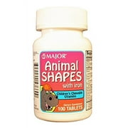 4 Pack Major Animal Shapes with Iron Children's Vitamins 100 Tablets Each