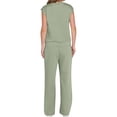 thumbnail image 3 of Traje Informal de Dos Piezas para Mujer, Cuello Alto, Pantalones Anchos, Ideal para Vacaciones y Viajes Verde L, 3 of 10