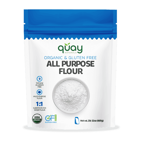 Quay Naturals Organic Gluten Free All Purpose Baking Flour - 2 lbs, No Grit, 1:1 Wheat Substitution, Dairy Free, Non-GMO, Kosher, Made in USA