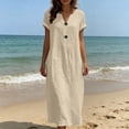 thumbnail image 4 of Homenesgenics Maxi Dresses for Women Plus Size Fashion Women Loose Solid Color O Puff Sleeve Casual Short Sleeves Dress, 4 of 6