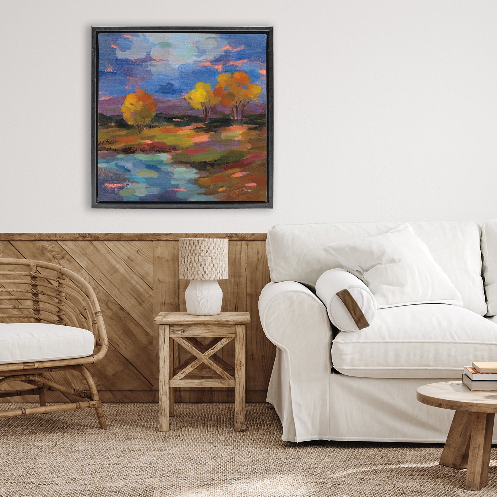 Stupell Industries October Glow Lakeside Reflection Black Framed Floater Canvas Wall Art, design by Silvia Vassileva