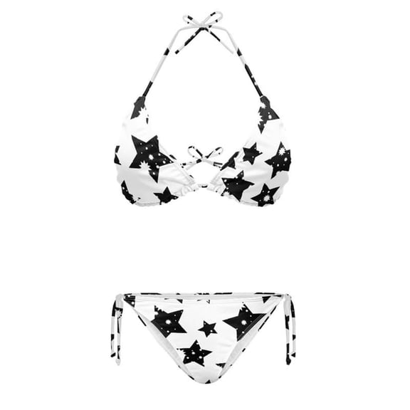 DHFJKG Bikini Set For Women Swimsuit Two Piece Star Printed Halter Side Tie Top Briefs Bottoms Sexy Summer Beach Bathing Suit Soft Beachwear