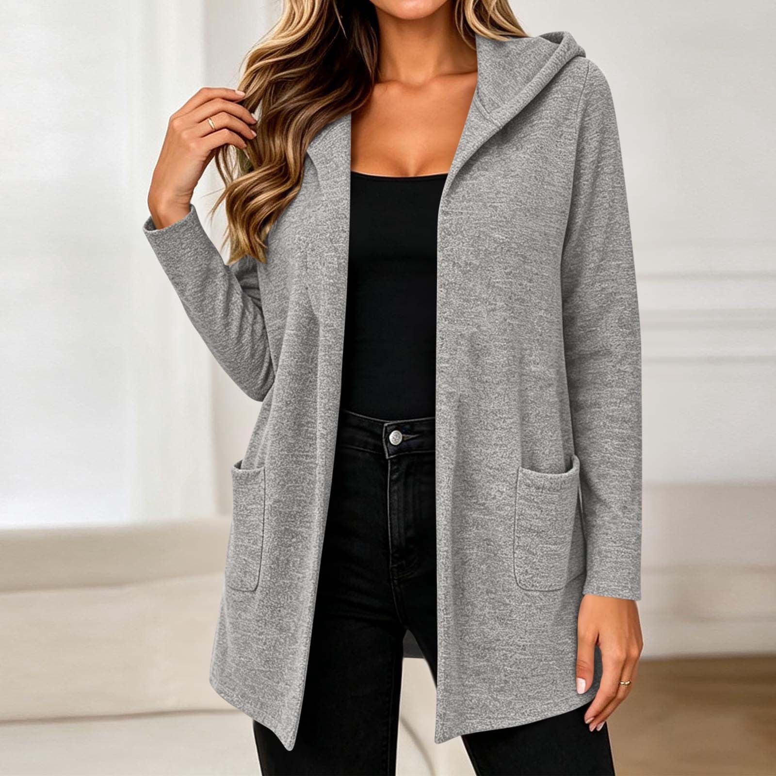 Edvintorg Long Cardigans for Women Long Sleeve Loose Casual Hooded Open Front Cardigan with Pocket Womens Clothes S-2XL White