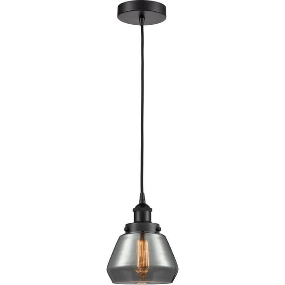 616-1PH-BK-G173 Innovations Lighting Fulton - 1 Light Mini Pendant In Industrial Style-10 Inches Tall and 7 Inches Wide-Matte Black Finish-Light Smoke