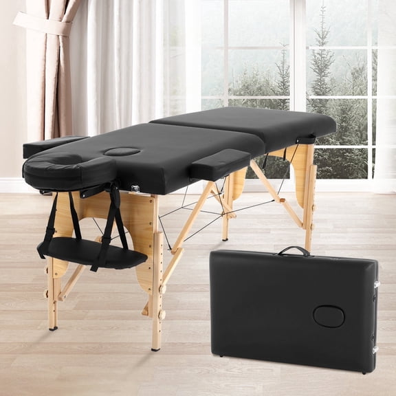 NiamVelo Professional Massage Table Portable Folding Massage Bed 73 inch 2 Fold Height Adjustable Spa Bed W/Carry Case, 450 LBS, Black