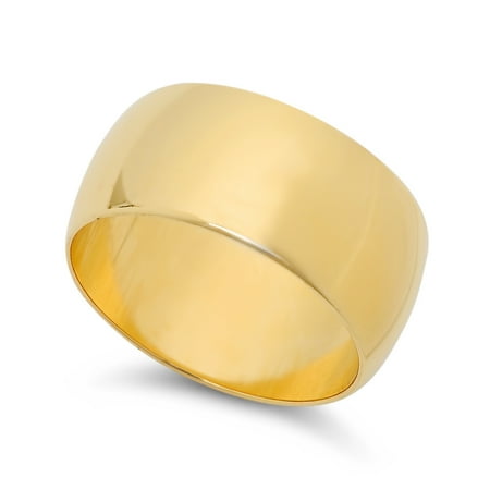 14k Yellow Gold Heavy Plated 10mm Wide Smooth Domed Wedding Band Ring, Size 5
