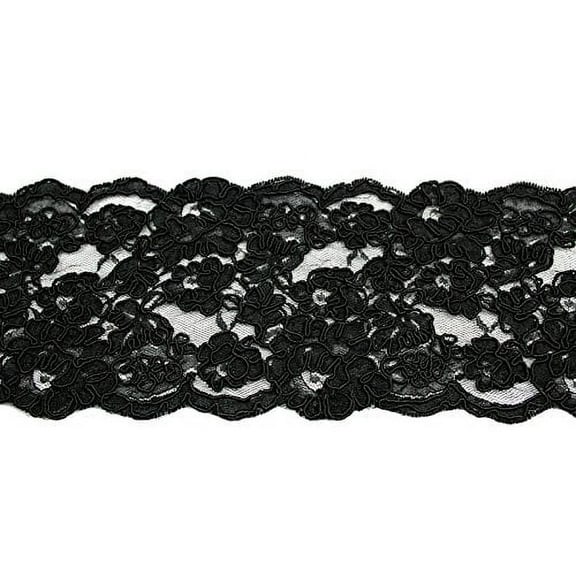 Altotux 4-1/8" Black Raschel Lace Trim with Handsewn Floral Pattern Cording Scalloped Trimming DIY Design Craft Sewing Supplies