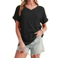 thumbnail image 2 of Womens Short Sleeve T Shirt Basic Crinkled V Neck Wide Sleeve T-Shirt Solid Daily Summer Tops, 2 of 8