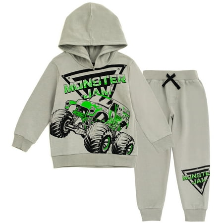 Monster Jam Little Boys Hoodie and Jogger Pants Outfit Set Light Gray 6
