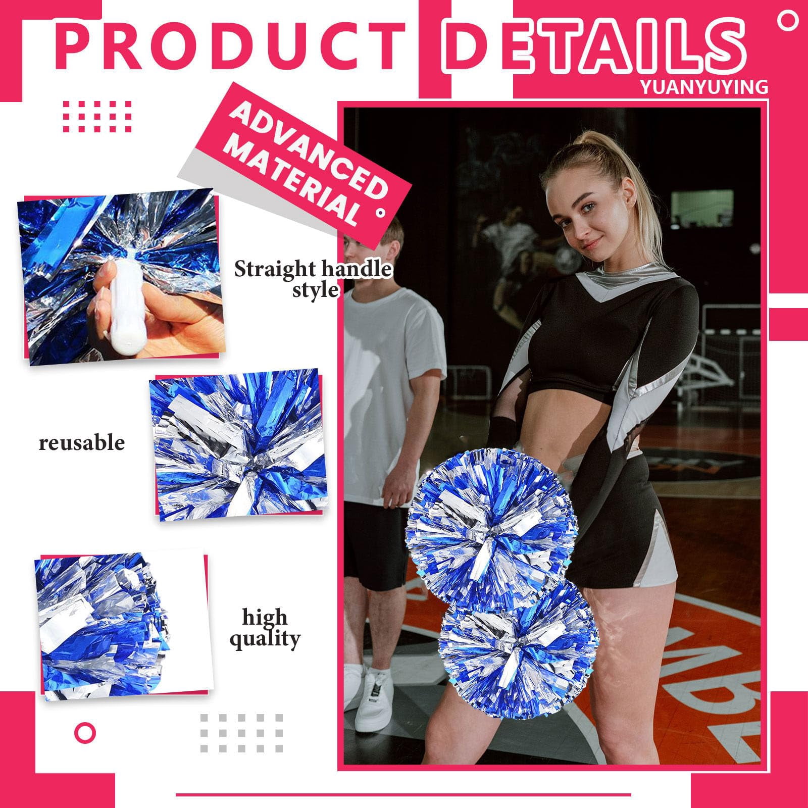 24 Pcs Cheerleading poms,pom poms Cheerleading with Straight Handle Style Cheer Pom Pomsfor Dance, Matches, Team Spirit Sports