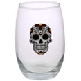 thumbnail image 3 of SET OF 3 Day of the Dead Stemless Skull Flower Wine Glasses, 15 oz glass Halloween Gasparilla, 3 of 4
