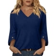thumbnail image 3 of Nestiefly Womens Tops 3/4 Length Sleeve Dressy Casual Blouses for Women 2026 Trendy Crew Neck T Shirts Summer Clothes Navy L, 3 of 7