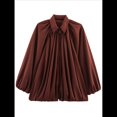 thumbnail image 3 of Chaqueta Acolchada para Mujer, Estilo Urbano, Holgada, Informal, con Mangas Murciélago, Solapa, Plisada y Cremallera. Vino Tinto L, 3 of 7