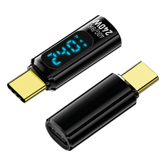 2 Pack Type C Adapter with Digital Display, PD 240W USB-C Male to Female Connector Support Voltage, Current LED Display