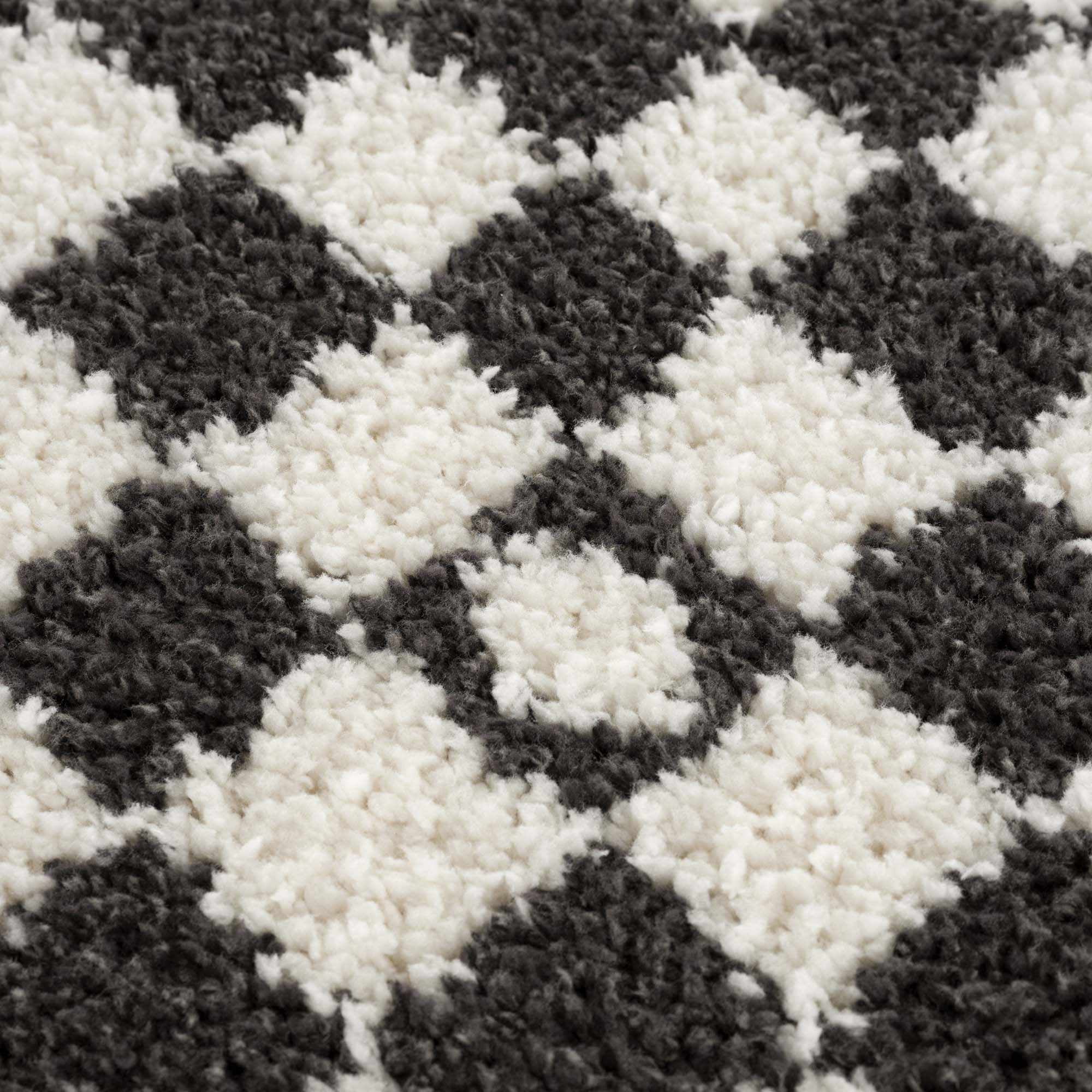 Hauteloom Kieu Contemporary Checkered Fluffy Shag Runner Rug - Modern Geometric Soft Carpet Tiles for Hallway, Kids Room, Nursery - Black, White - 2'7" x 7'3"
