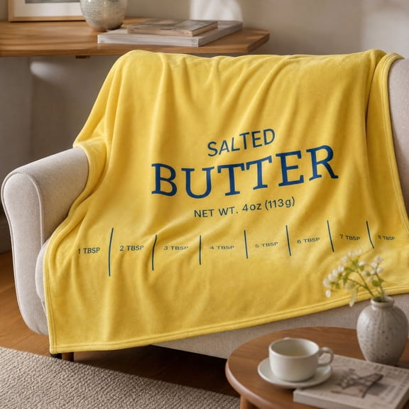 Salted Butter Package Print Flannel Throw Blanket, 100x70cm Soft Polyester Food Themed Decorative Blanket, Machine Washable Cozy Throw for Couch Sofa Bed Office Nap Travel and Baking Lover Gift
