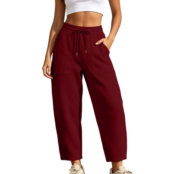 Ozmmyan Womens Tapered Leg Sweatpants Drawstring Elastic Waist Loose Fit Casual Lounge Pants with Front Pockets for Daily Wear