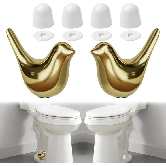 2Packs Ceramic Gold Birds Toilet Bolt Caps & 4Packs Universal Toilet Bolt Covers, Bathroom Decorative Toilet Floor Screw Cover Caps Easy Installation