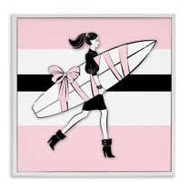Stupell Industries Glam Girl With Surfboard Novelty Painting White Framed Art Print Wall Art, 17 x 17