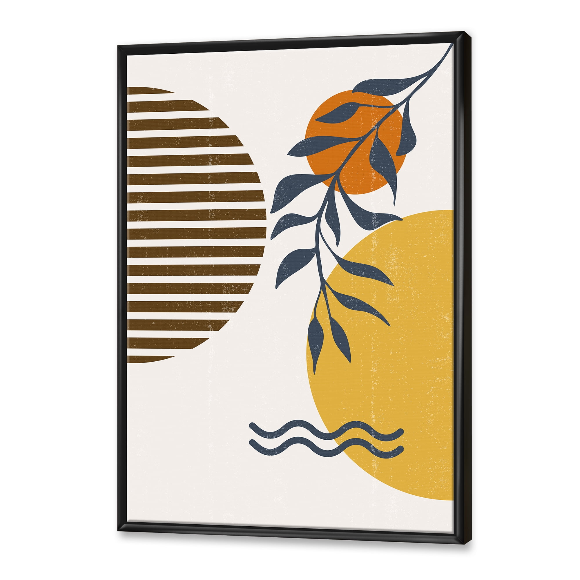 Designart 'Abstract Shapes With Botanical Minimalist Leaf I' Modern Framed Canvas Wall Art Print
