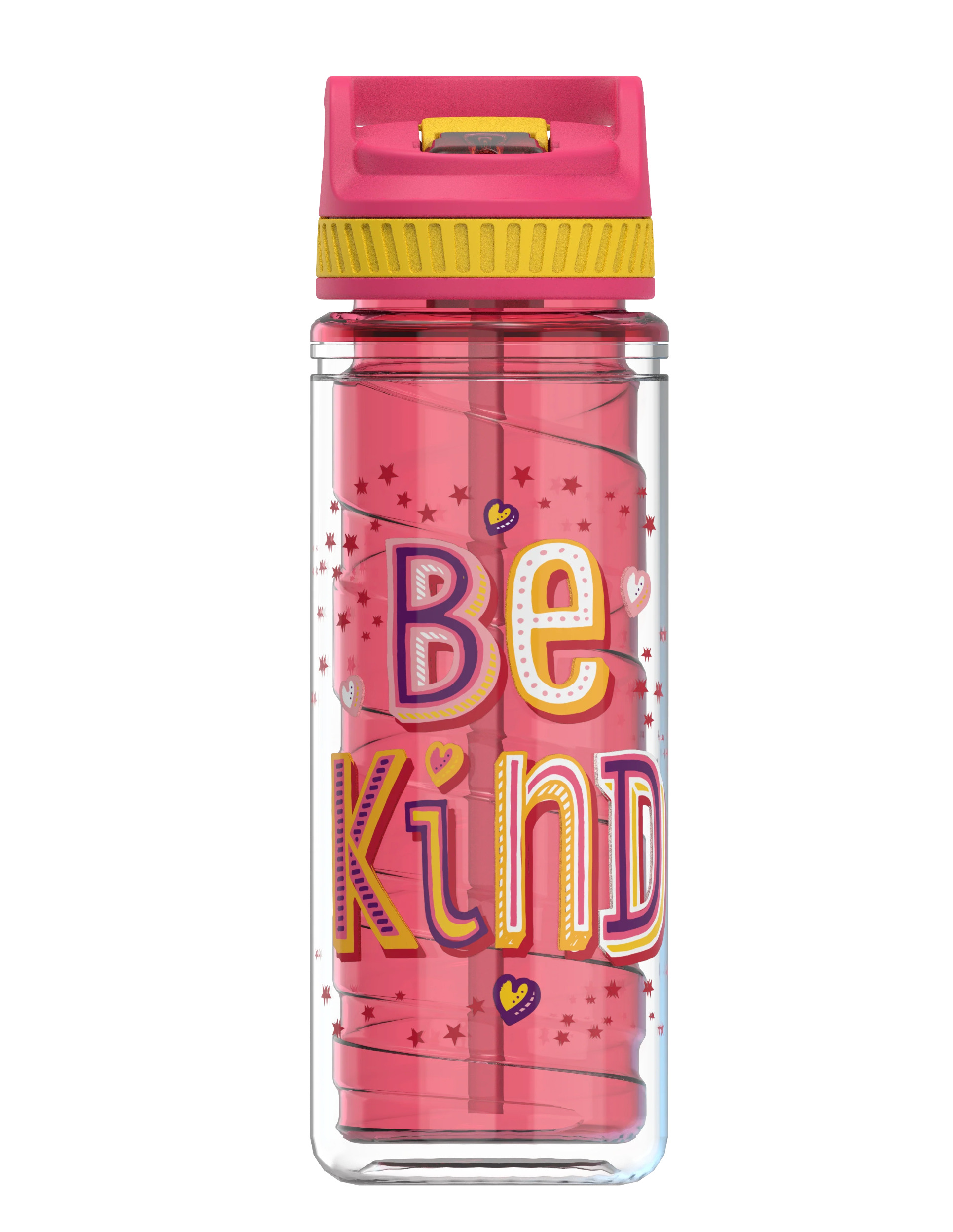 Cool Gear 2-Pack 16 oz Kid's Twist Water Bottle with Double Wall, Sipper Lid and Finger Loop Cap with Printed Design | Great for School, Sports, Outdoors, and More - Be Kind/ Flowers - image 2 of 3