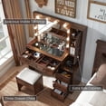 thumbnail image 3 of T4TREAM Farmhouse Vanity Desk with LED Lighted Mirror, Rustic Makeup Vanity Desk with Power Outlet, 3 Drawers and Stool for Bedroom, Brown, 3 of 10