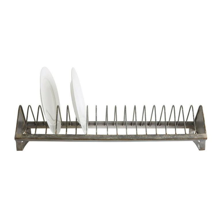 Woven Paths Metal 18 Plate Rack, Gray