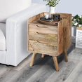 thumbnail image 2 of 24 Inches 3 Drawer Mango Wood Bedside Table with Grains and Tray Top, Oak Brown, 2 of 6