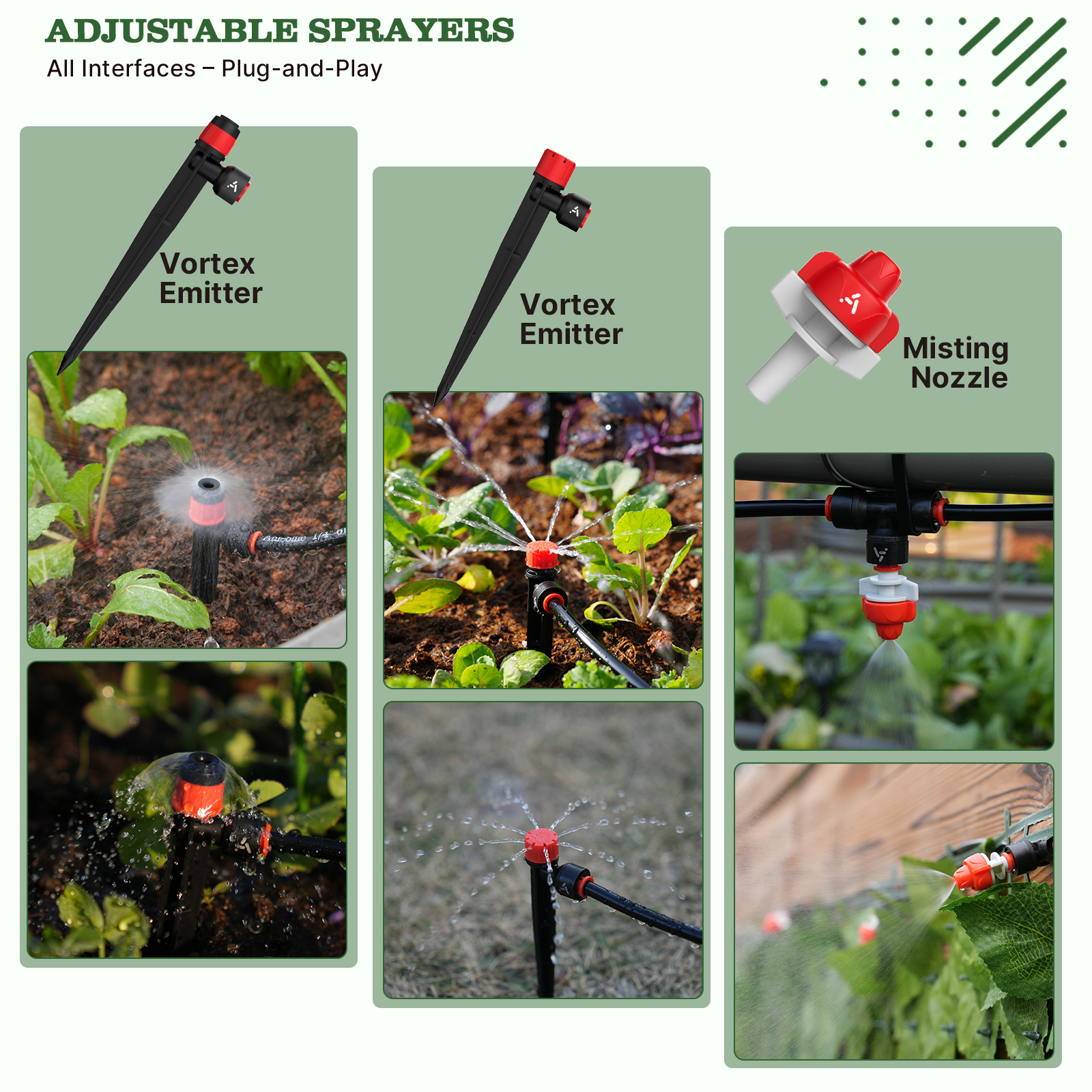 100FT Drip Irrigation System Kit, Quick-Connect Garden Watering System with 1/2” & 1/4” Tubing, Y Splitter, 22 Adjustable Emitters & Nozzles for Garden Beds, Greenhouse, Yard
