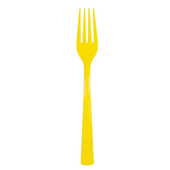 Unique Industries 39530 Neon Yellow Solid Plastic Forks, 18 Count