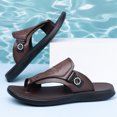 thumbnail image 6 of Domuza Mens Adjustable Buckle Thong Flip Flops, Embossed Faux Leather Open Toe Slide Sandals, Lightweight Cushioned Sport Summer Beach Casual Sandals Brown 8 (EU-41), 6 of 6