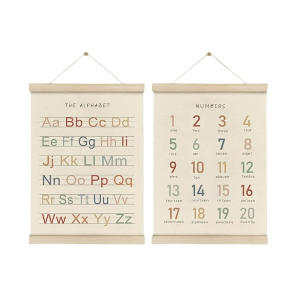 Set of 2 Wood Hangers Frame Alphabets Number Wall Posters for Early Education