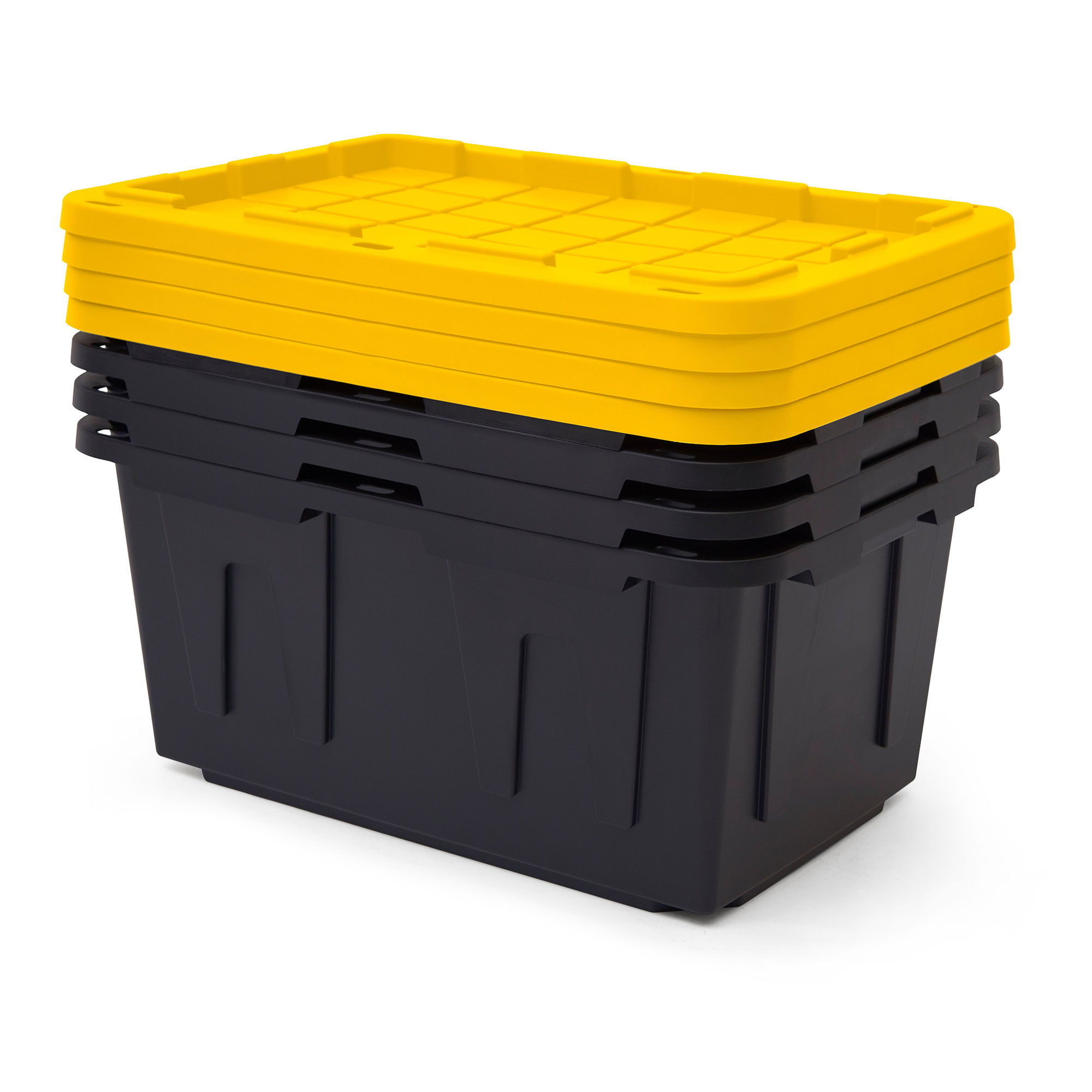 Chicken Pieces Stackable Strong Tote Bin, Plastic Organizer Box, Black Base & Yellow Snap-On Lid 64L (6/Case)