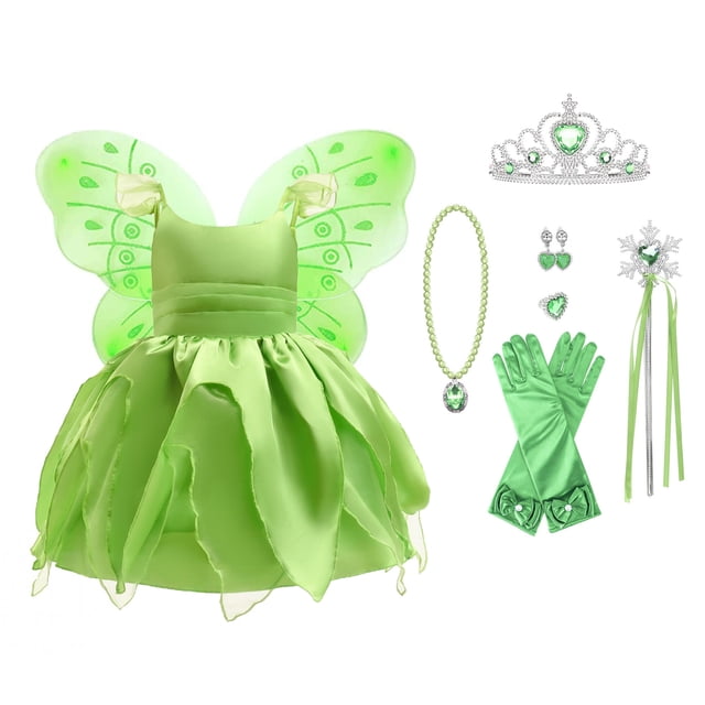 Robe de Princesse Tiana Petite Fille Robe Tinker bell Fille Cadeau Halloween Déguisement Accessoires de Luxe Tenues