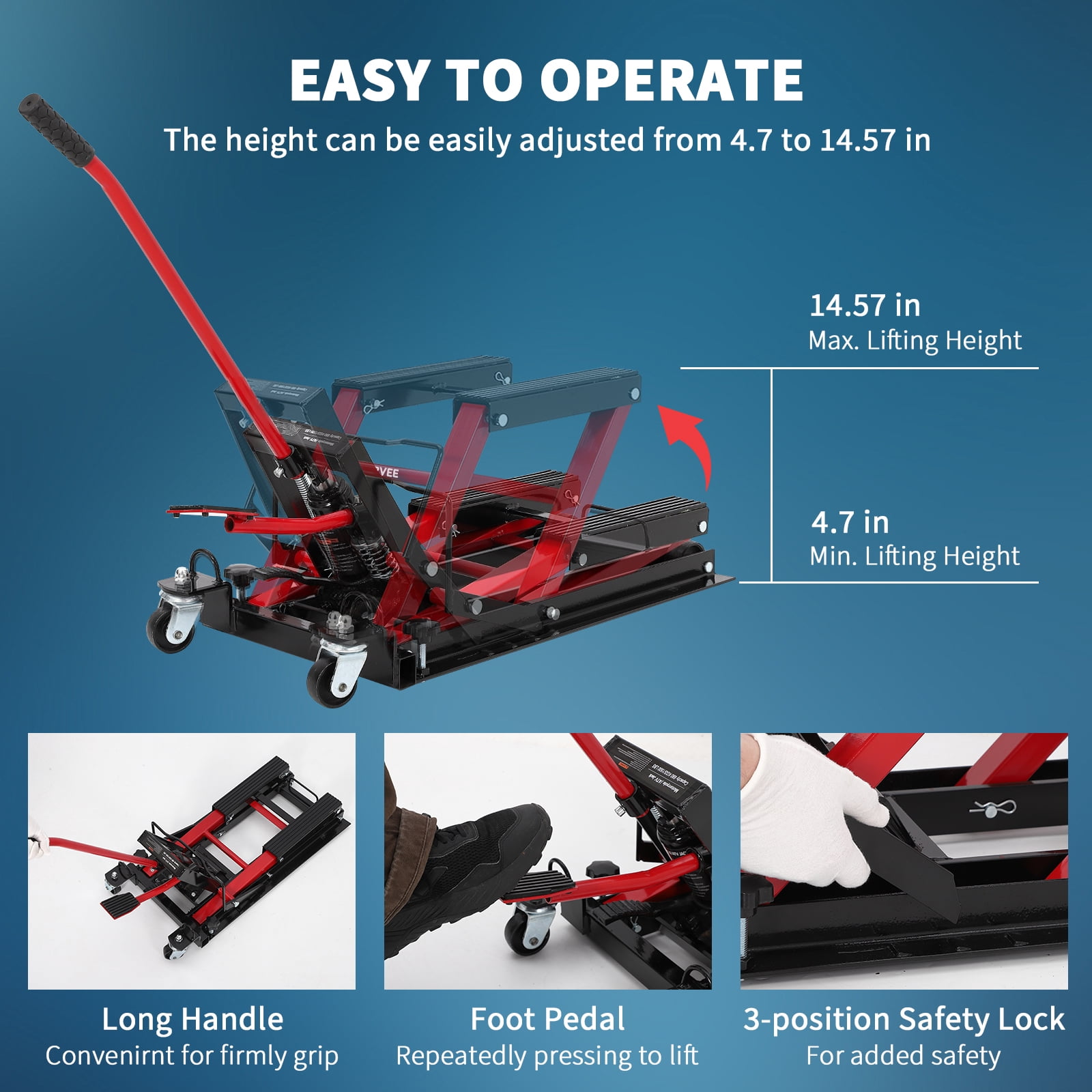 Garvee Steel Hydraulic Motorcycle ATV Lift Jack Hoist Stand 1500 lbs for Dirt Bikes & ATVs, 4.7-14.57 Inch Lift Height, Red