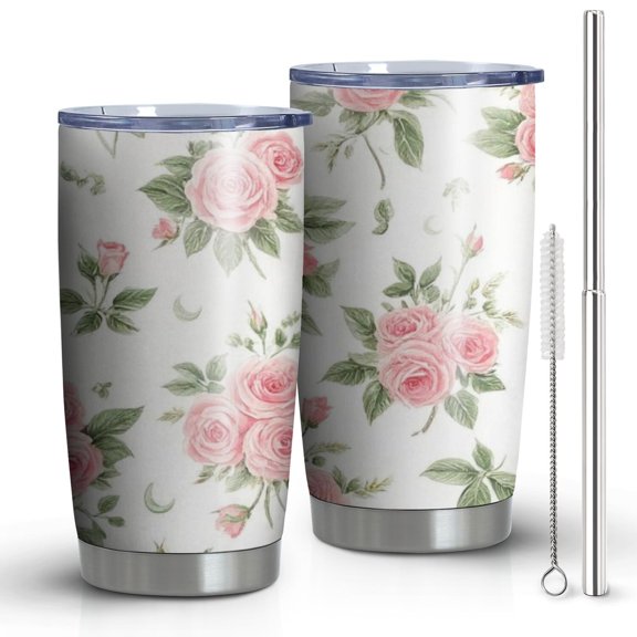 20oz Tumblers Pioneer Flower Floral Print Pattern Stainless Steel Vacuum Insulated Double Wall Travel Tumbler Cups Mug with Lid and Straw,Cleaning Brush for Cold & Hot Drinks
