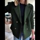 thumbnail image 4 of Abrigo de Lana Cruzado para Mujer, con Solapa con Muescas, Tejido Acanalado, Larga, Chaqueta Blazer Corta. Verde M, 4 of 5
