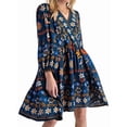 thumbnail image 3 of Women'S V-Neck Long Sleeve Printed Short Dress Loose Casual Bohemian Style Mini Beach Dress Blue L, 3 of 9